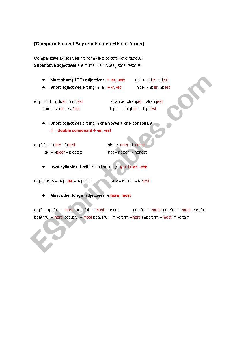 Comparitives and Superatives Forms