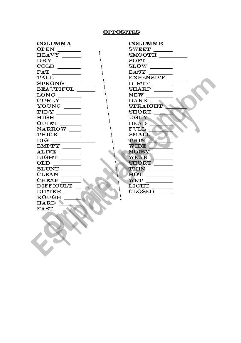 Using Opposites worksheet