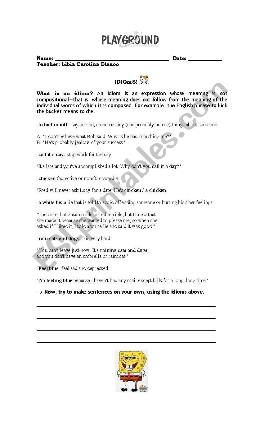 Idioms worksheet