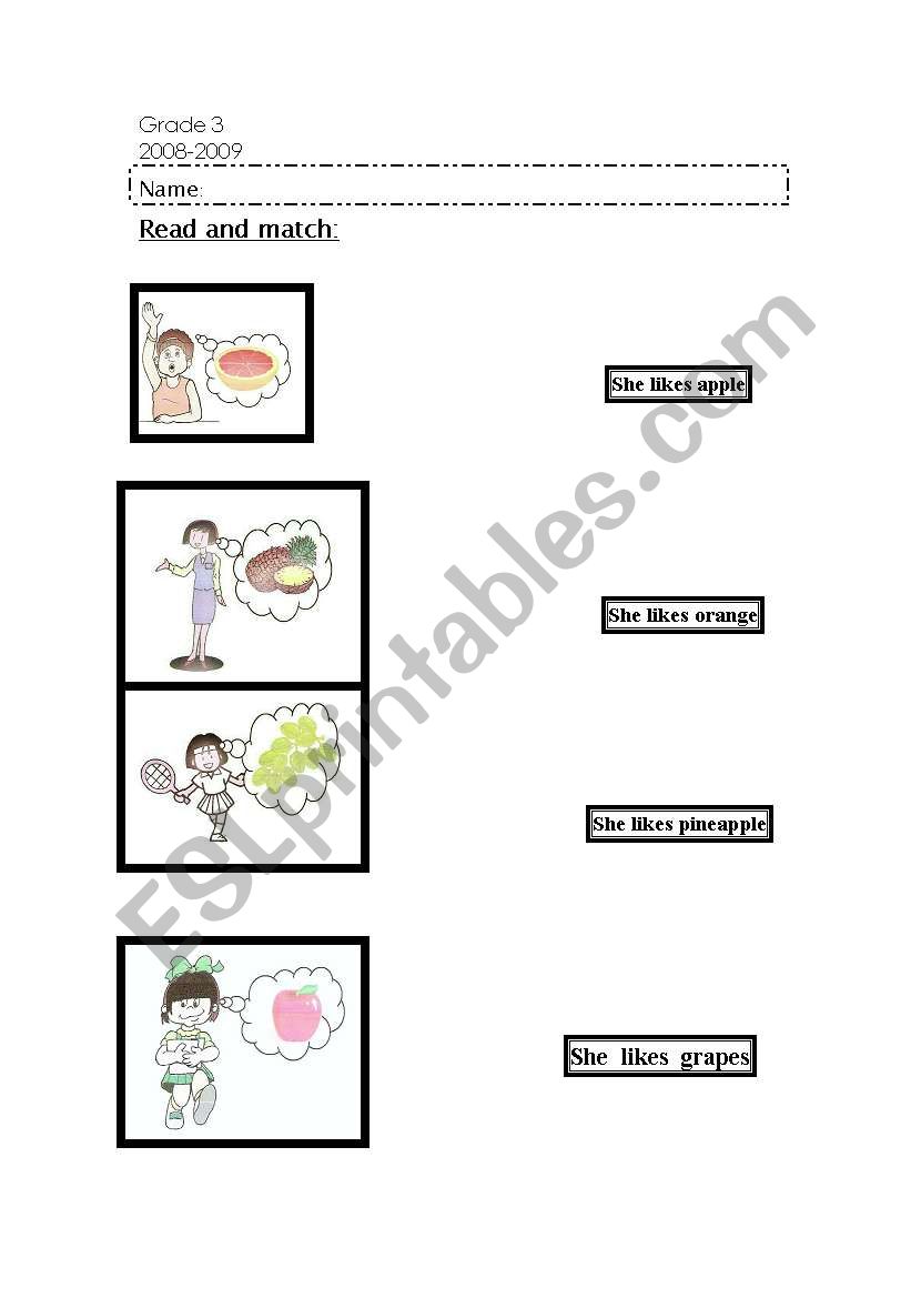 match  worksheet