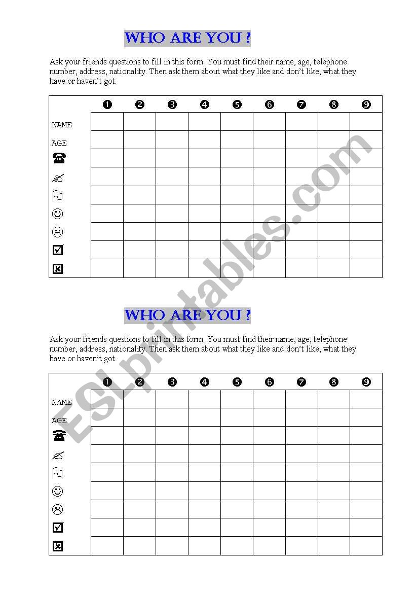 Personal information - activity cards part 2