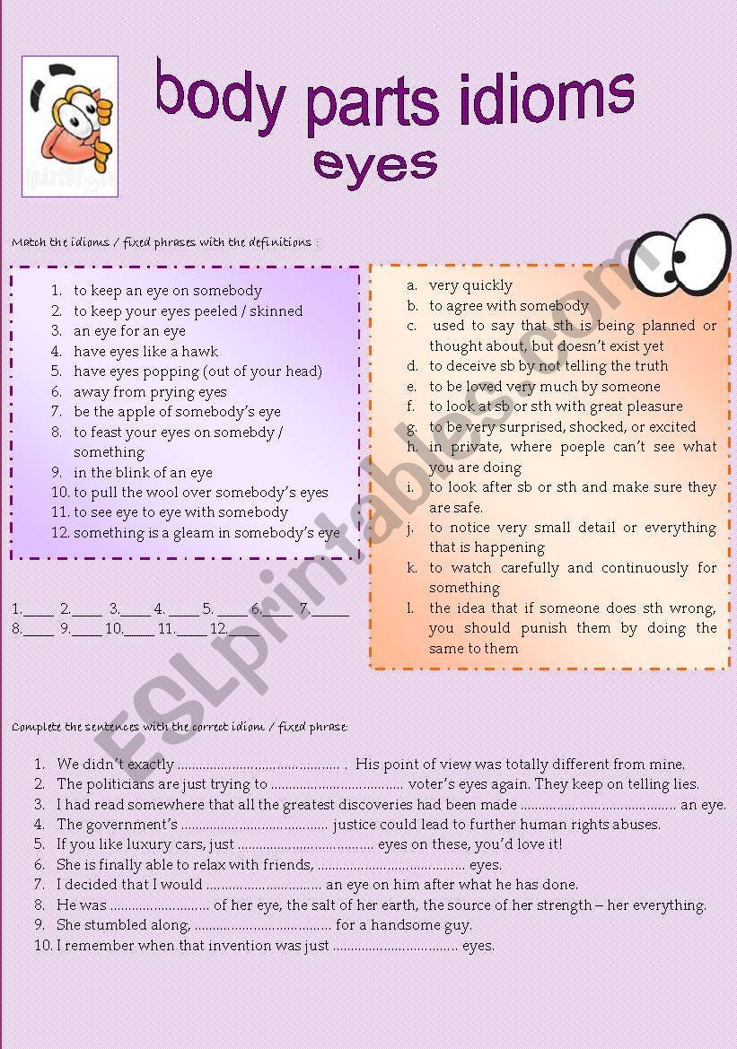 Body Parts Idioms fixed Phrases part 1 ESL Worksheet By Krupolek