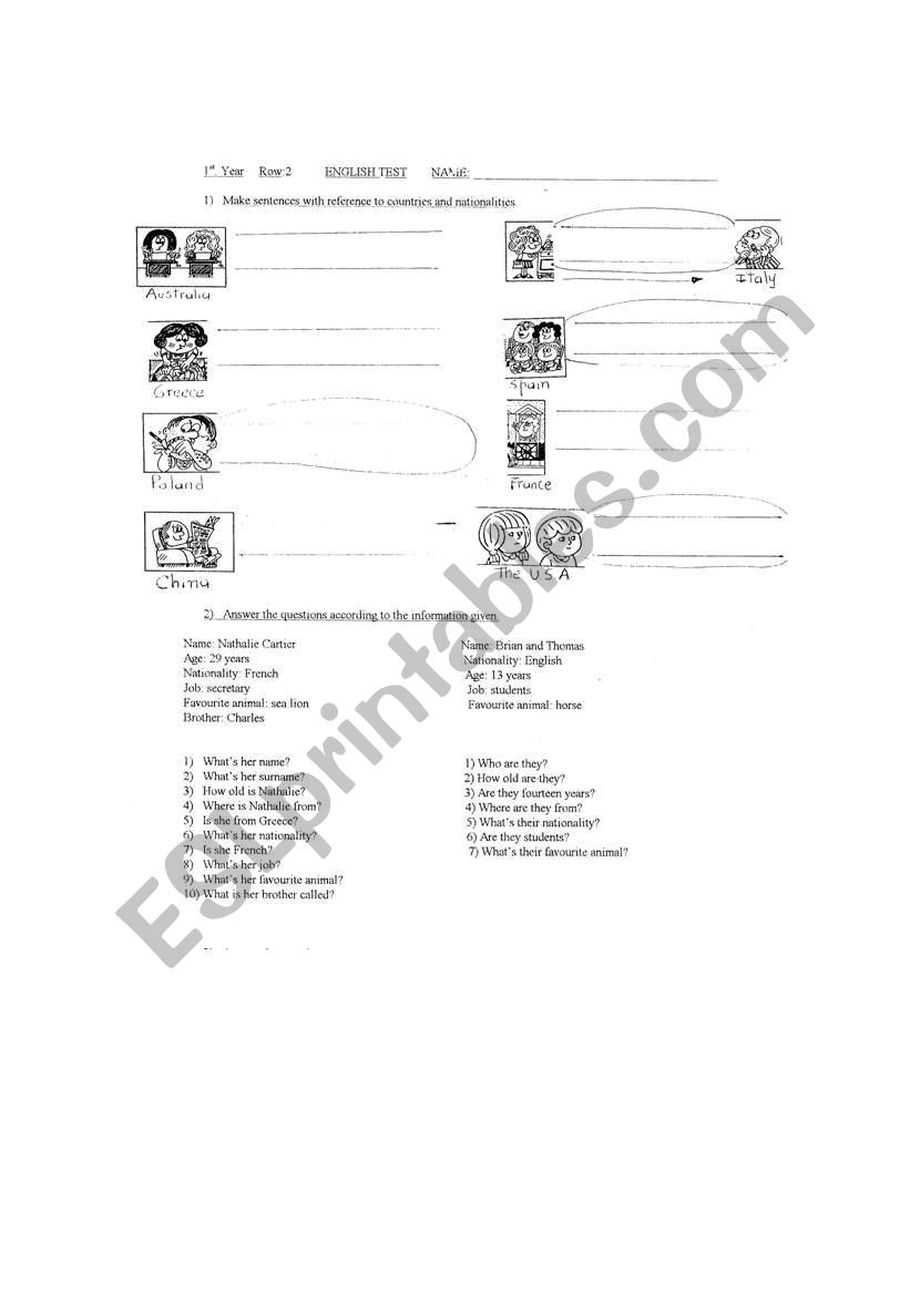 countries and nationalities worksheet