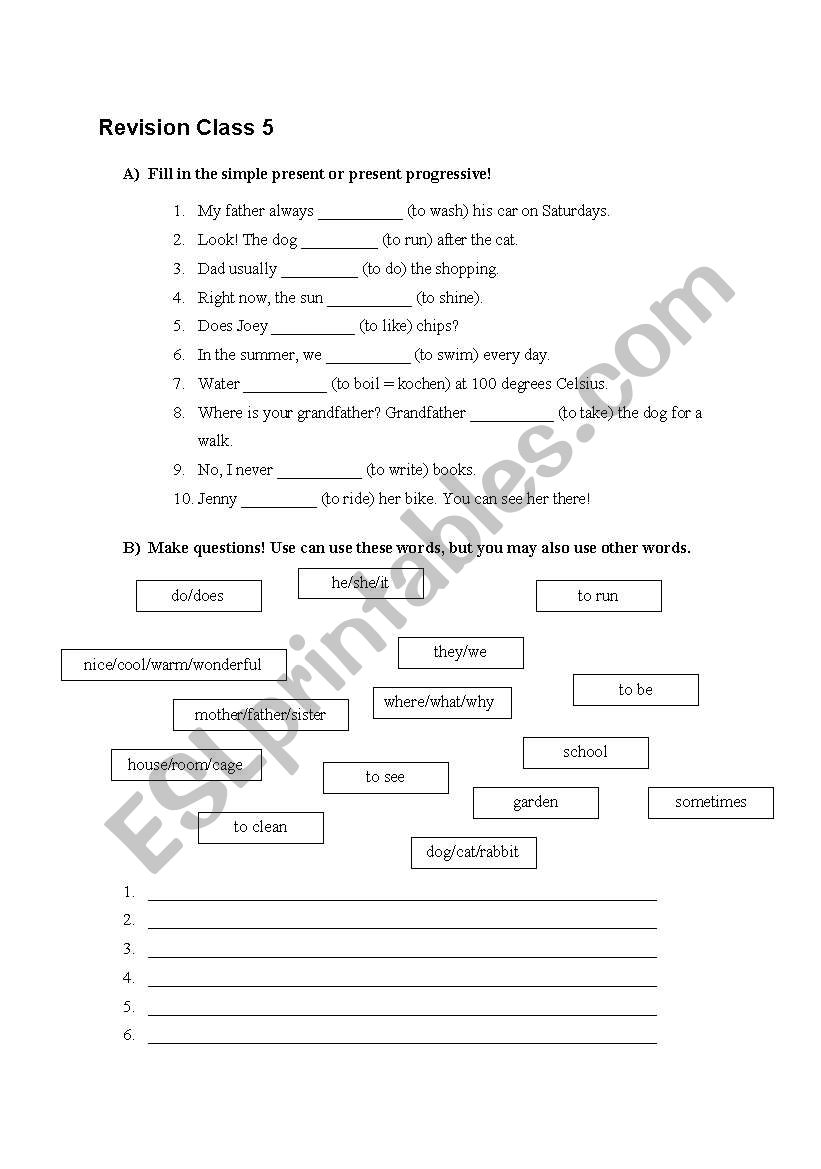 revision class 5 worksheet