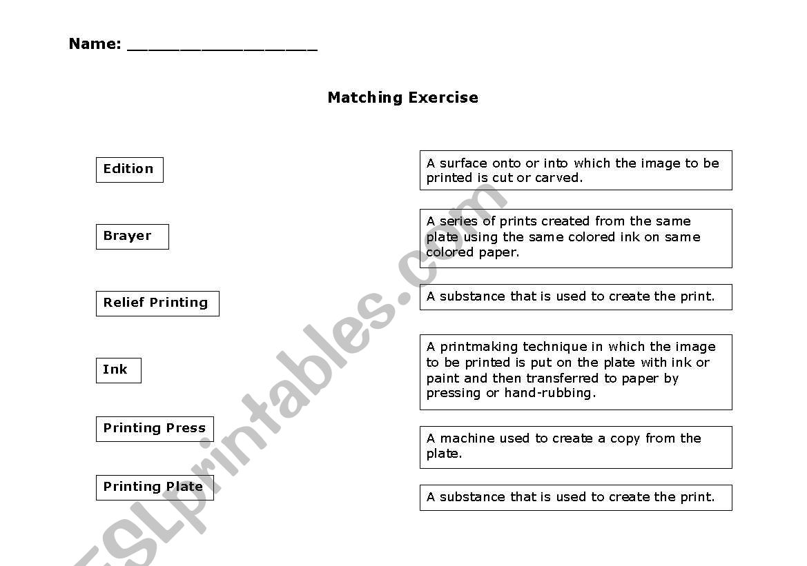 Printmaking worksheet