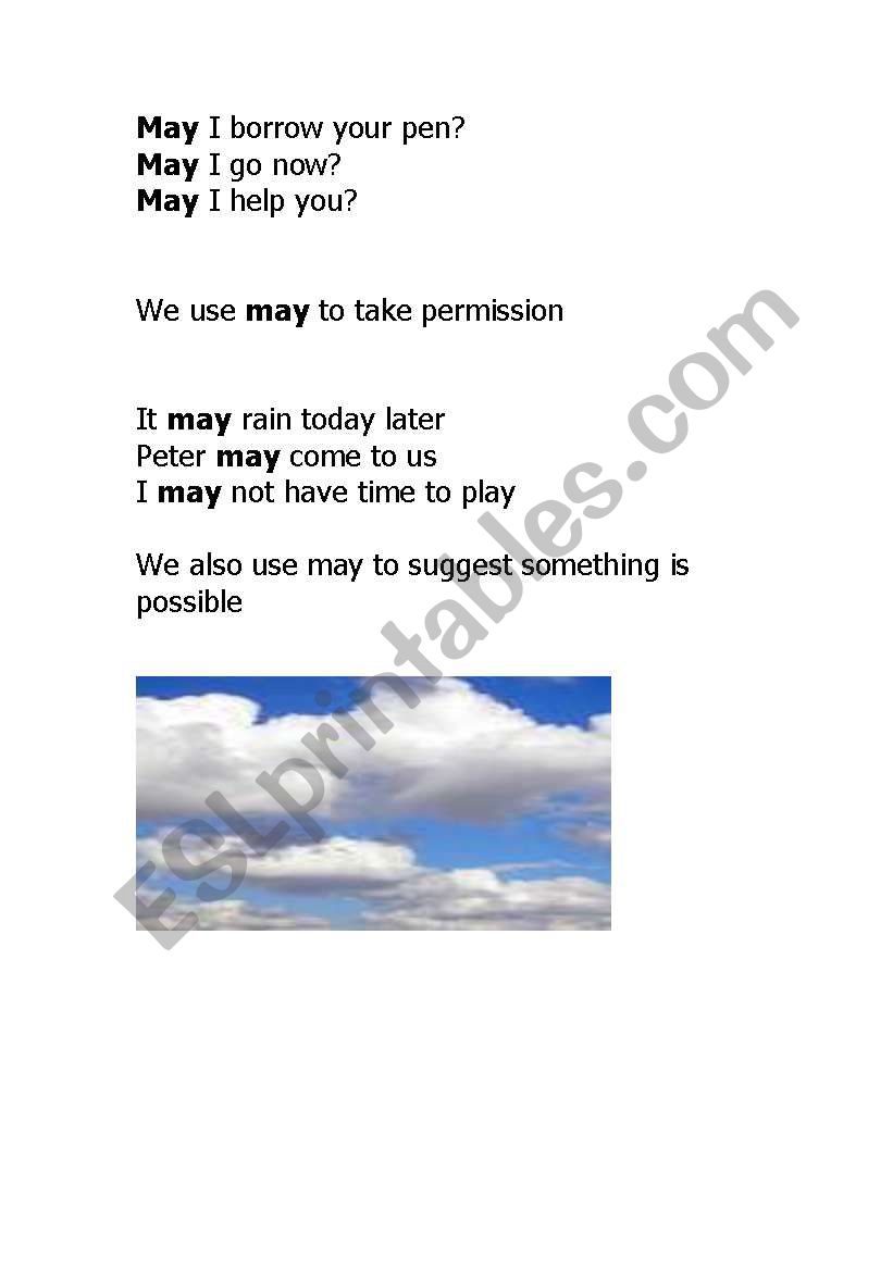 English worksheets: may and might