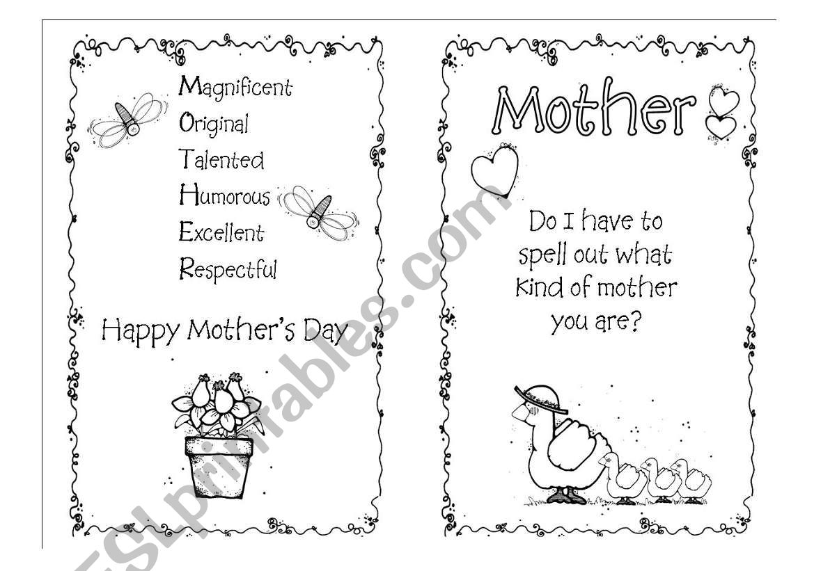 Mother´s Day Card Esl Worksheet By Susiebelle