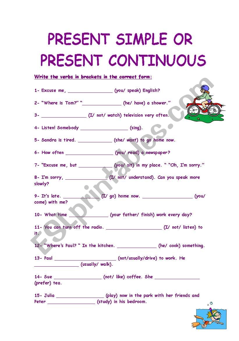 Present Simple Vs Present Continuous ESL Worksheet By Socks