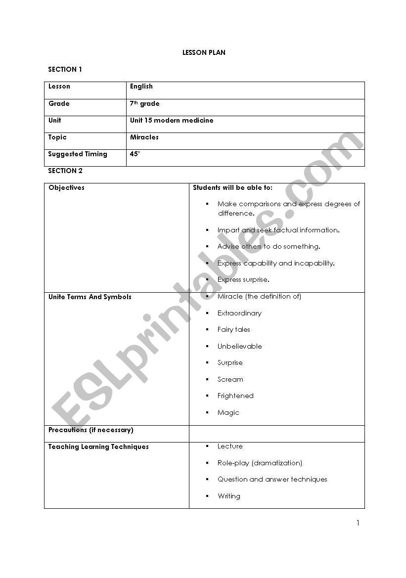 Miracles worksheet