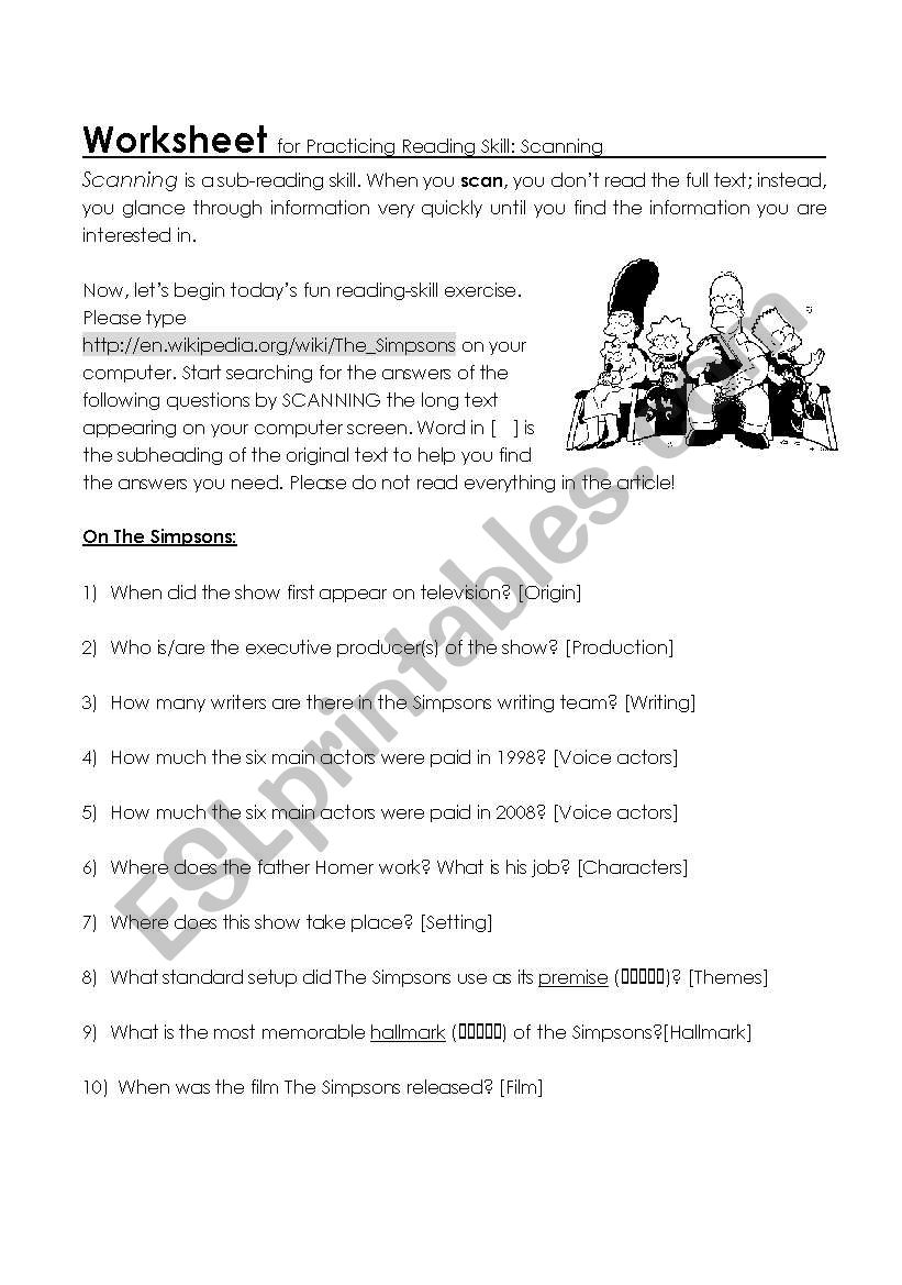 Simpsons worksheet