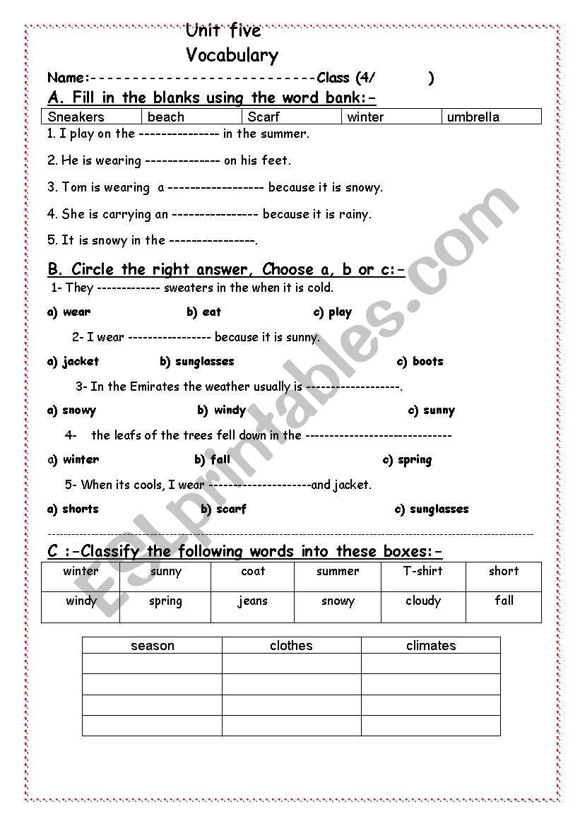 vocabulary  worksheet