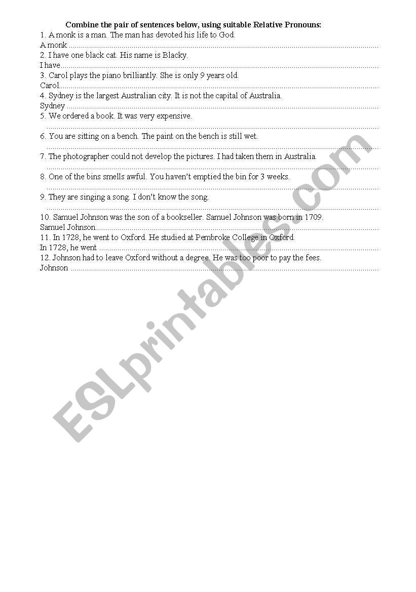 Relative Pronouns worksheet