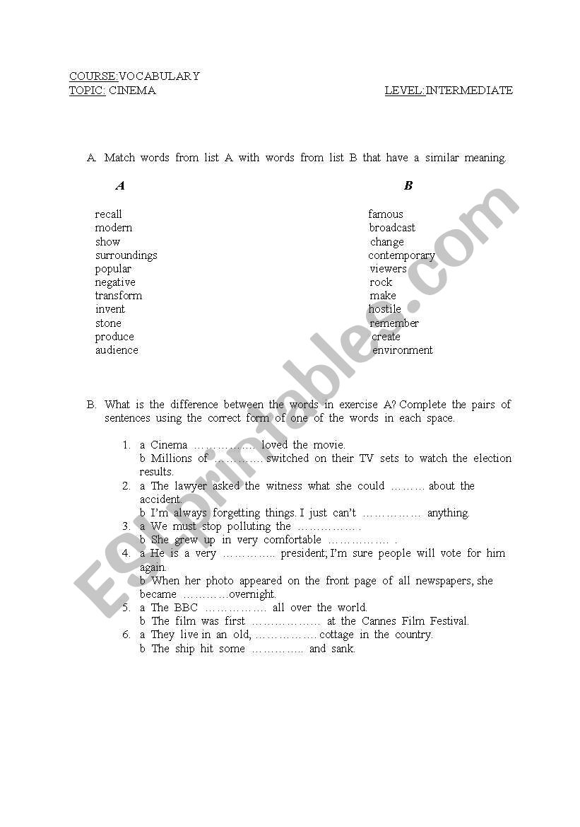 Cine-bulary worksheet