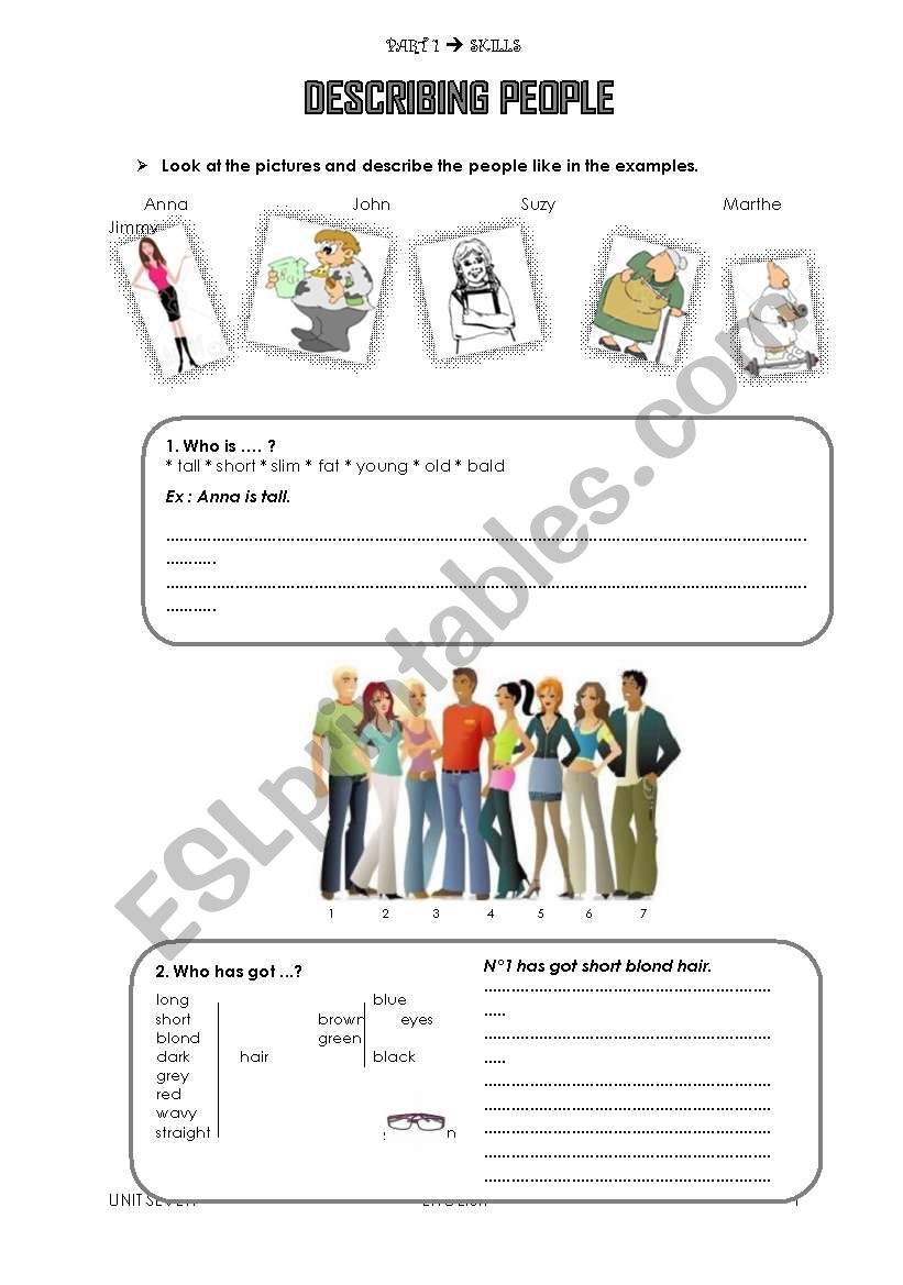 Describing people  worksheet