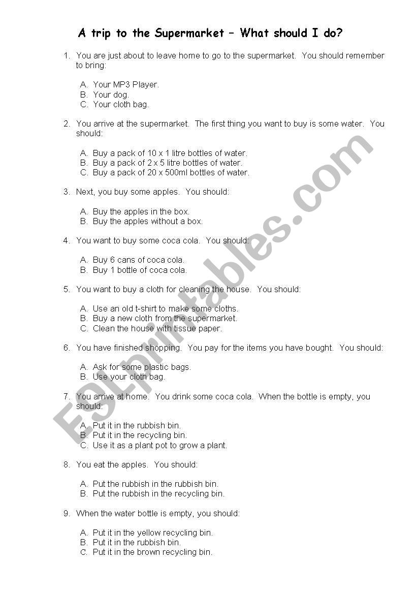 Recycling Quiz - Using ´should´ - Esl Worksheet By Smadden17