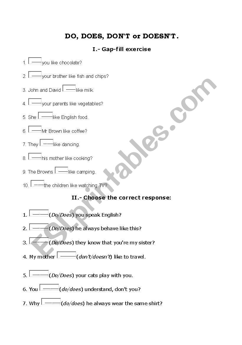 Do- Does- Don´t- Doesn´t - ESL worksheet by ivonina