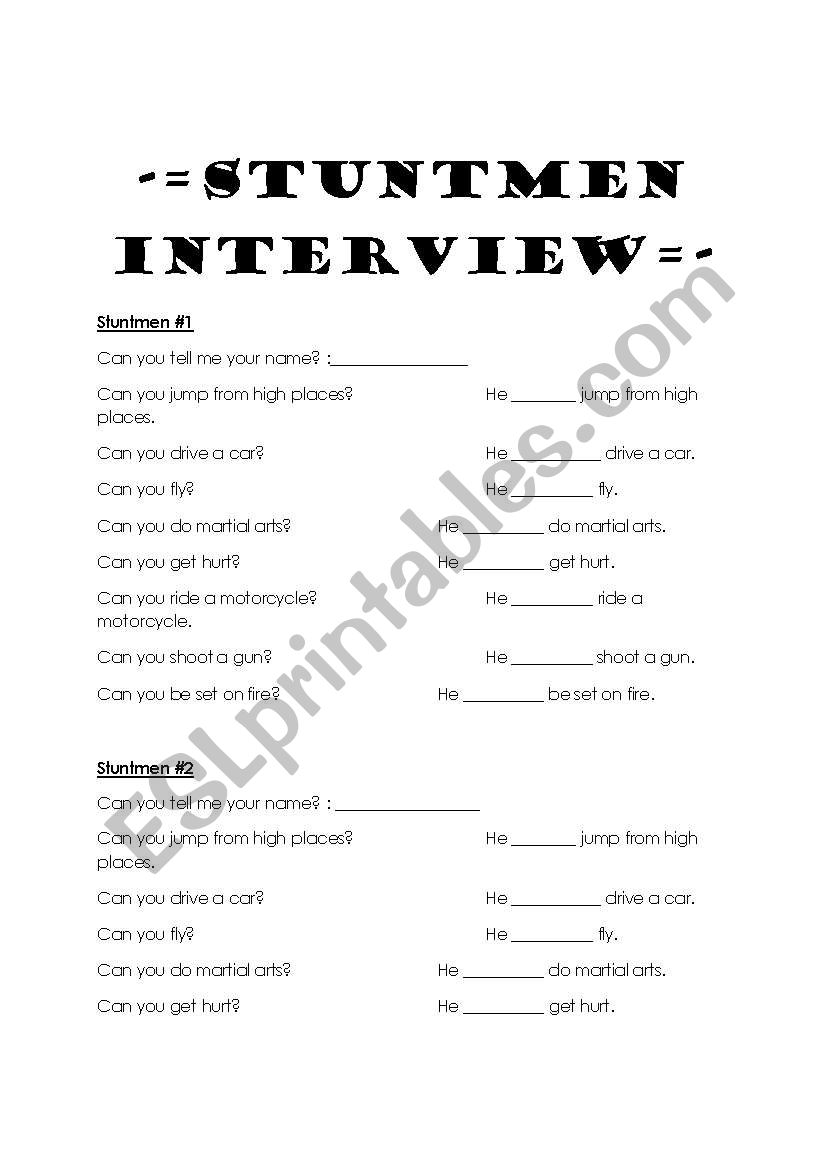 Stuntman Interview 1 worksheet