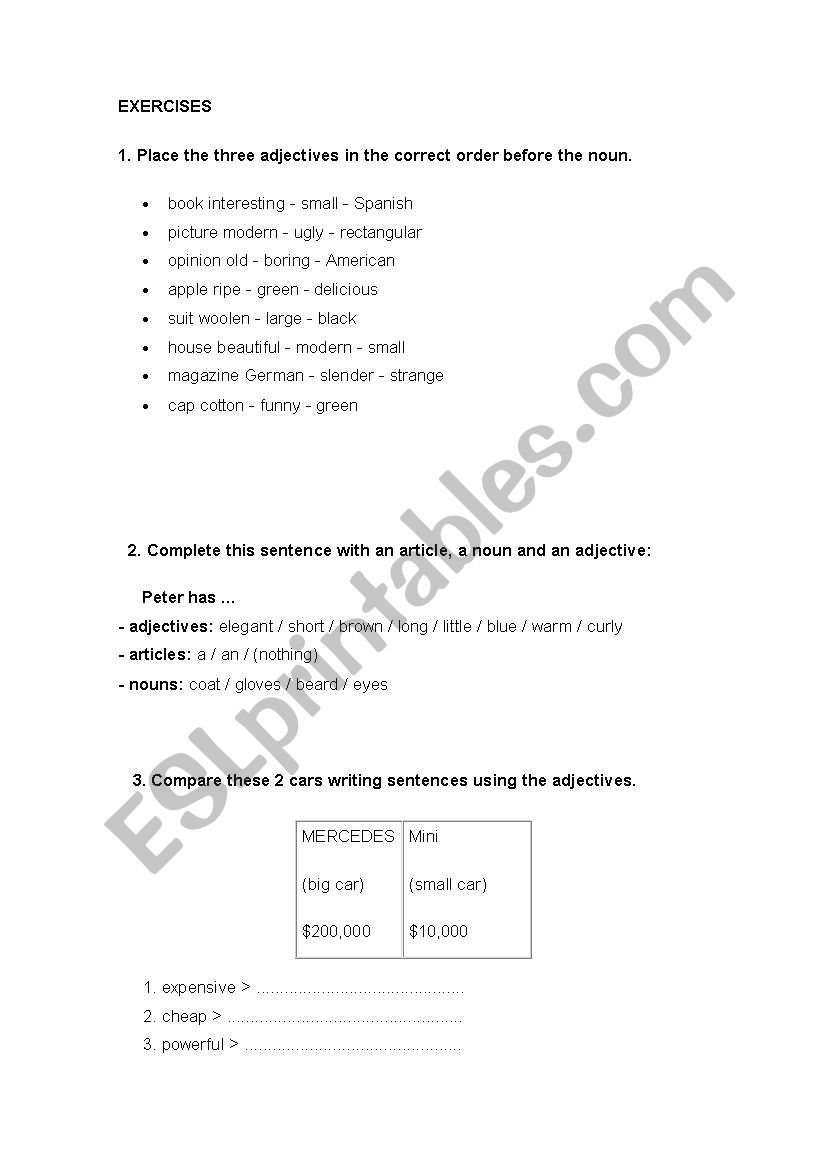 ajectives activities worksheet