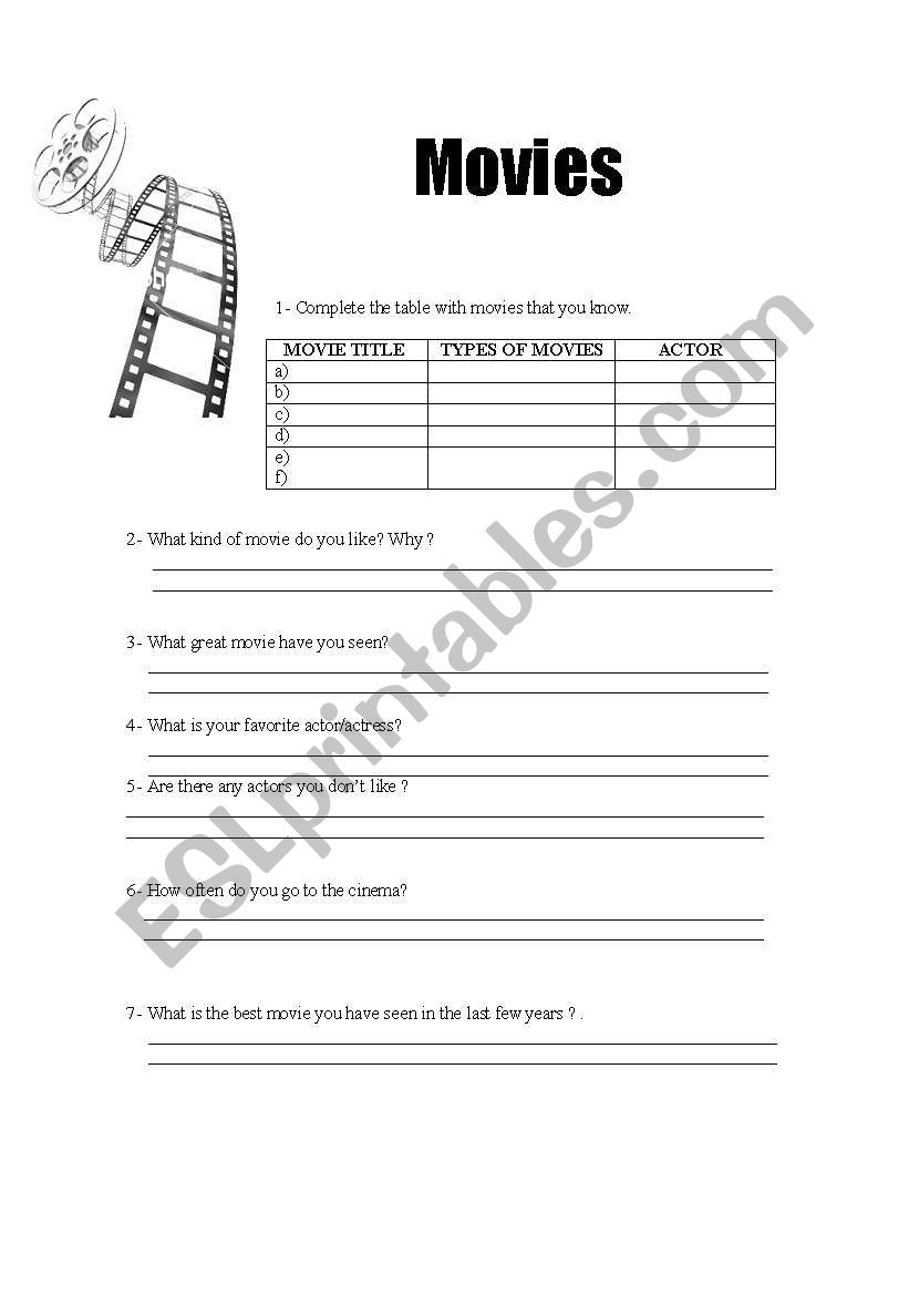  Movies - Introduction worksheet