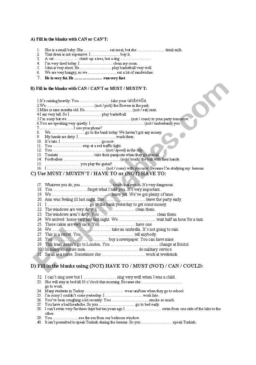 Modals worksheet