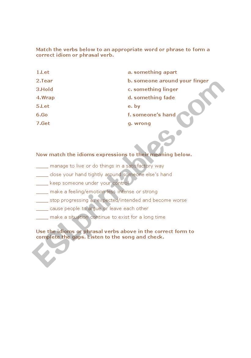 song worksheet