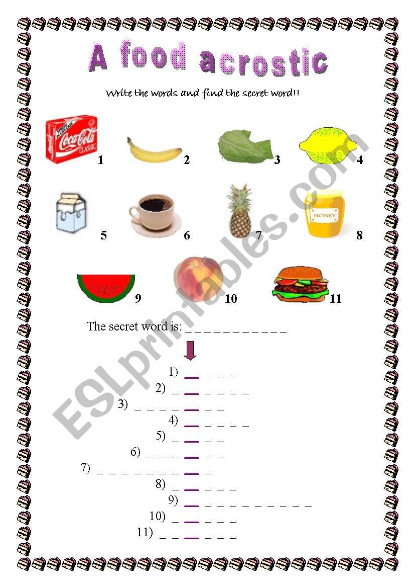 A food acrostic worksheet