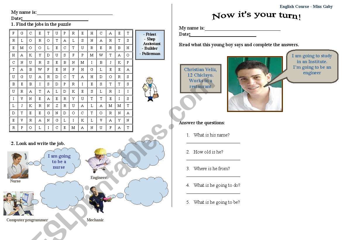 going to be jobs worksheet