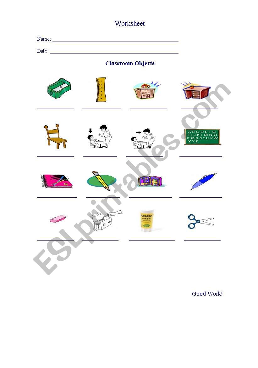 classroom objects worksheet