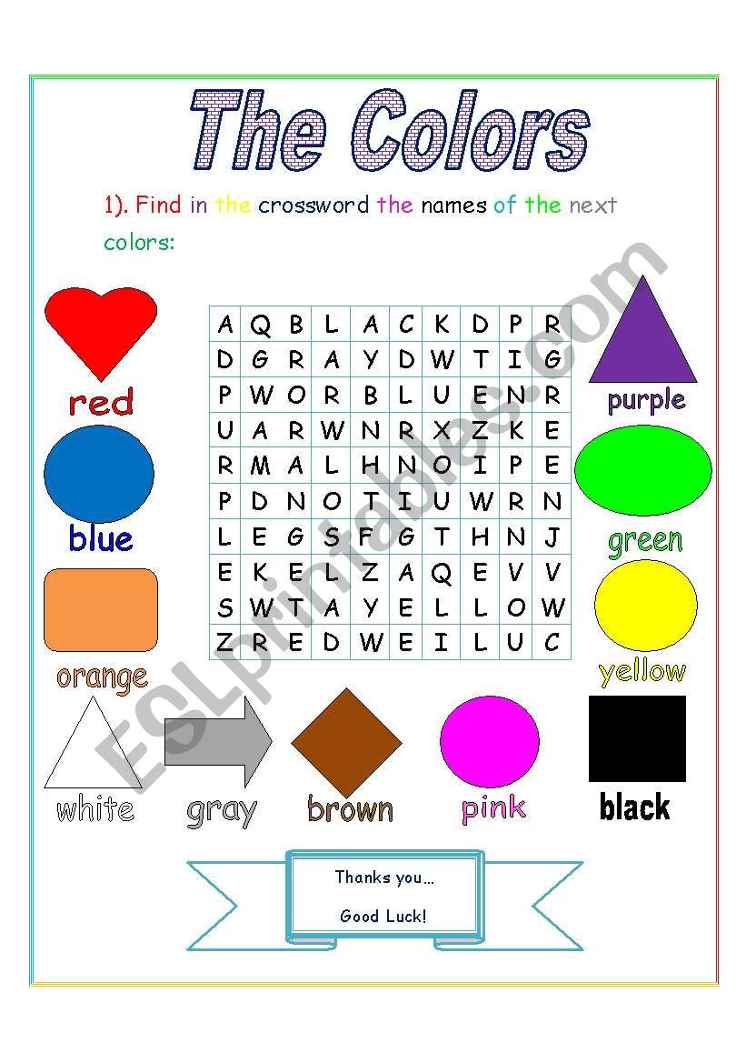 The Colors crossword ESL Worksheet By Jhon Ch