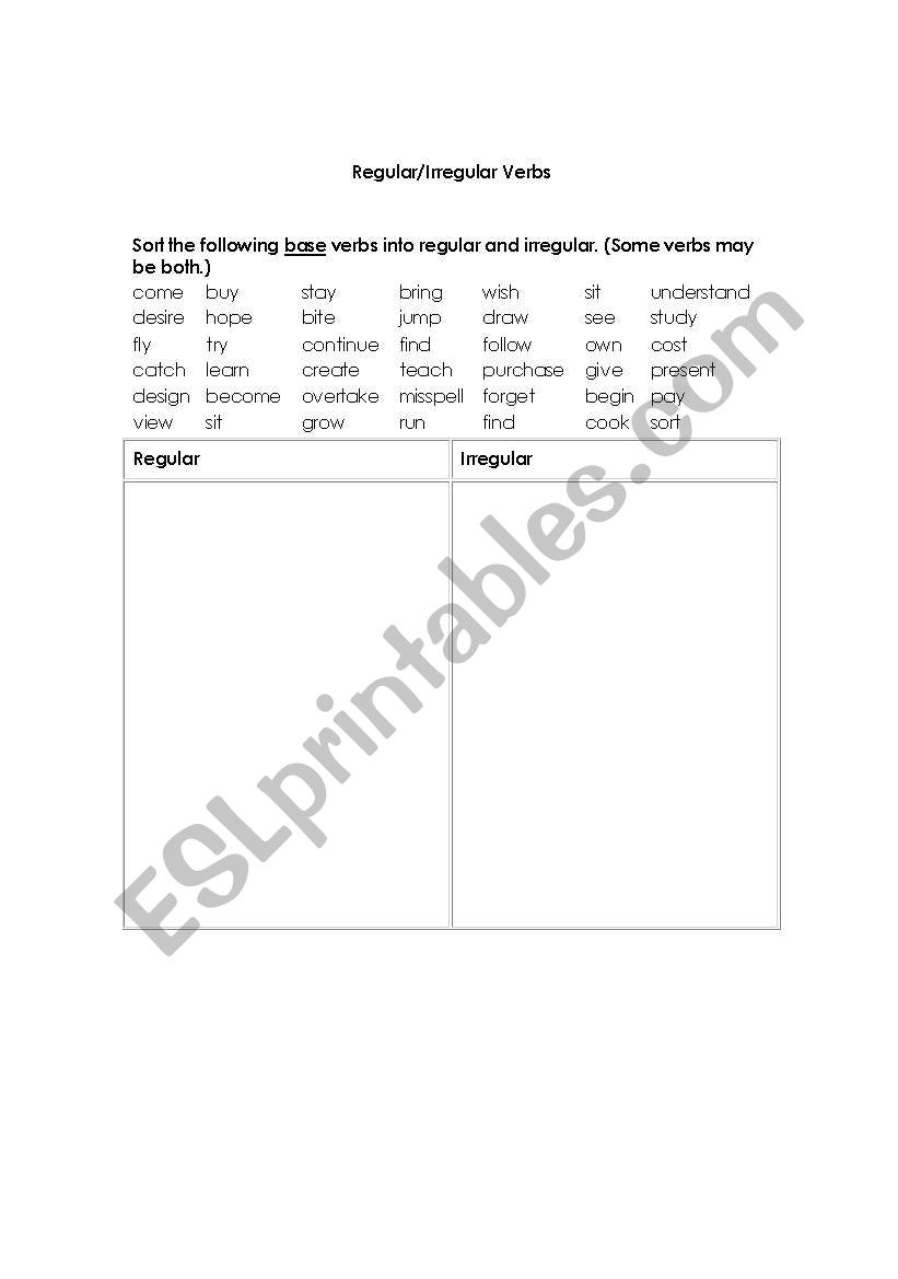 Regular/Irregular Verbs worksheet