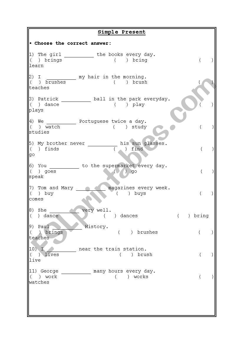 Exercises on Simple Present - Multiple Choice