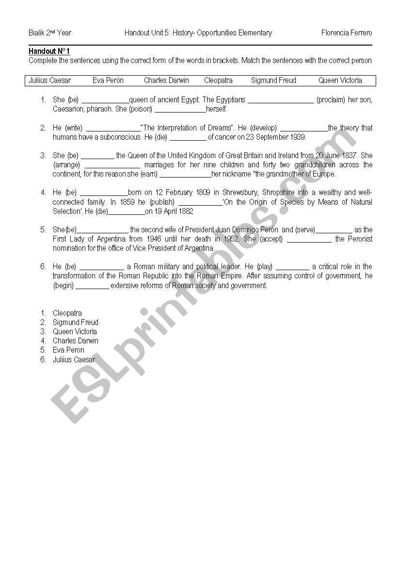 PAST SIMPLE AND FAMOUS PEOPLE worksheet