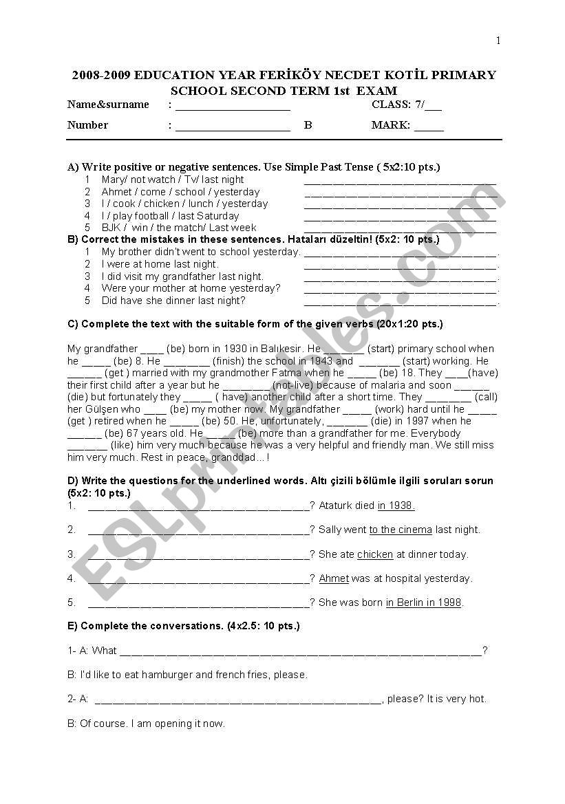 7th class 2nd term 2008-09 1st exam 