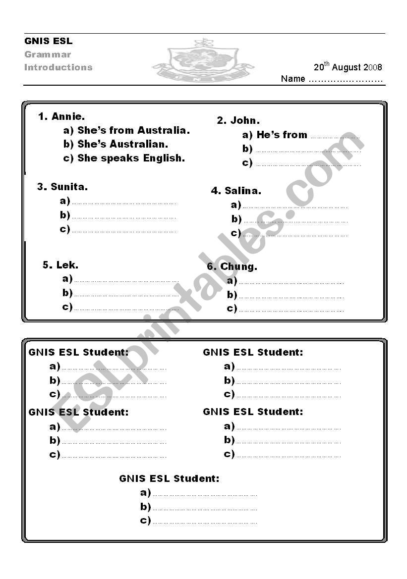 practicing introductions worksheet