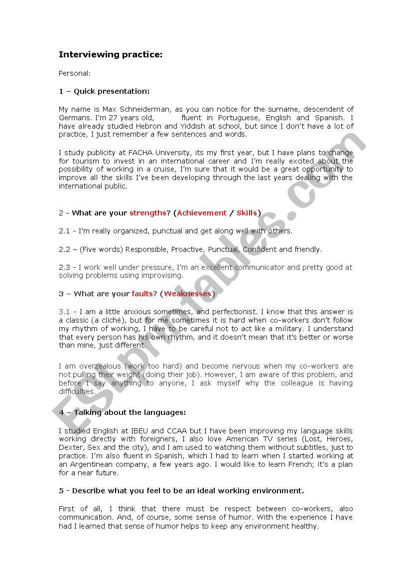 Interview Practice worksheet