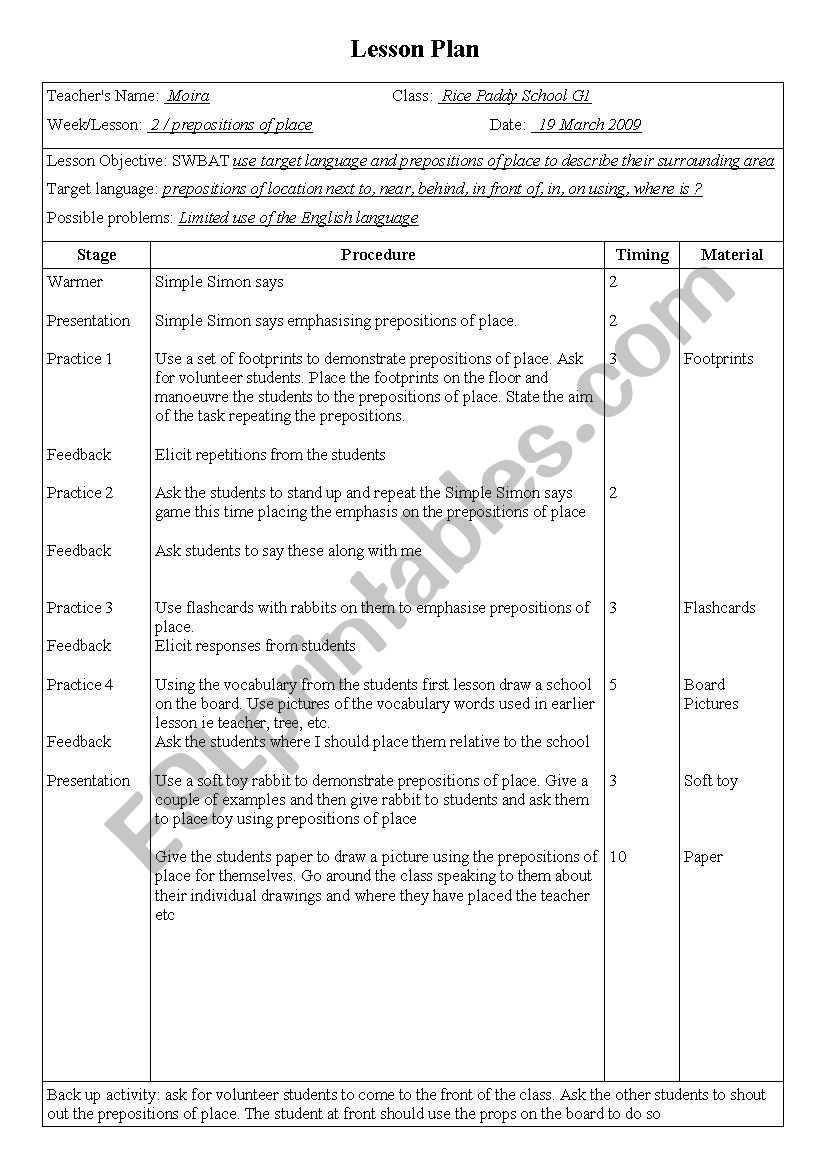 lesson plan countryside 2 worksheet