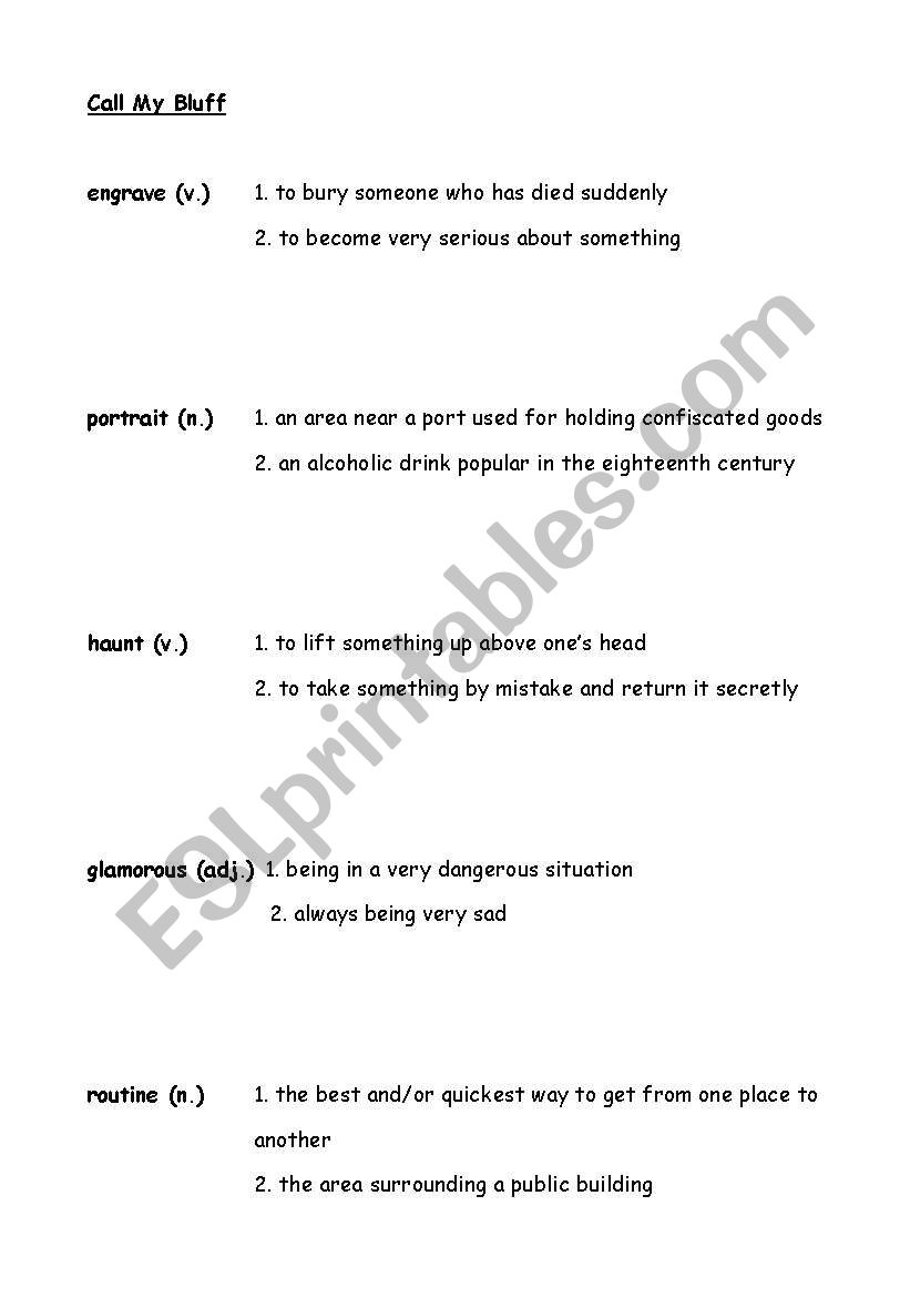 Call My Bluff worksheet