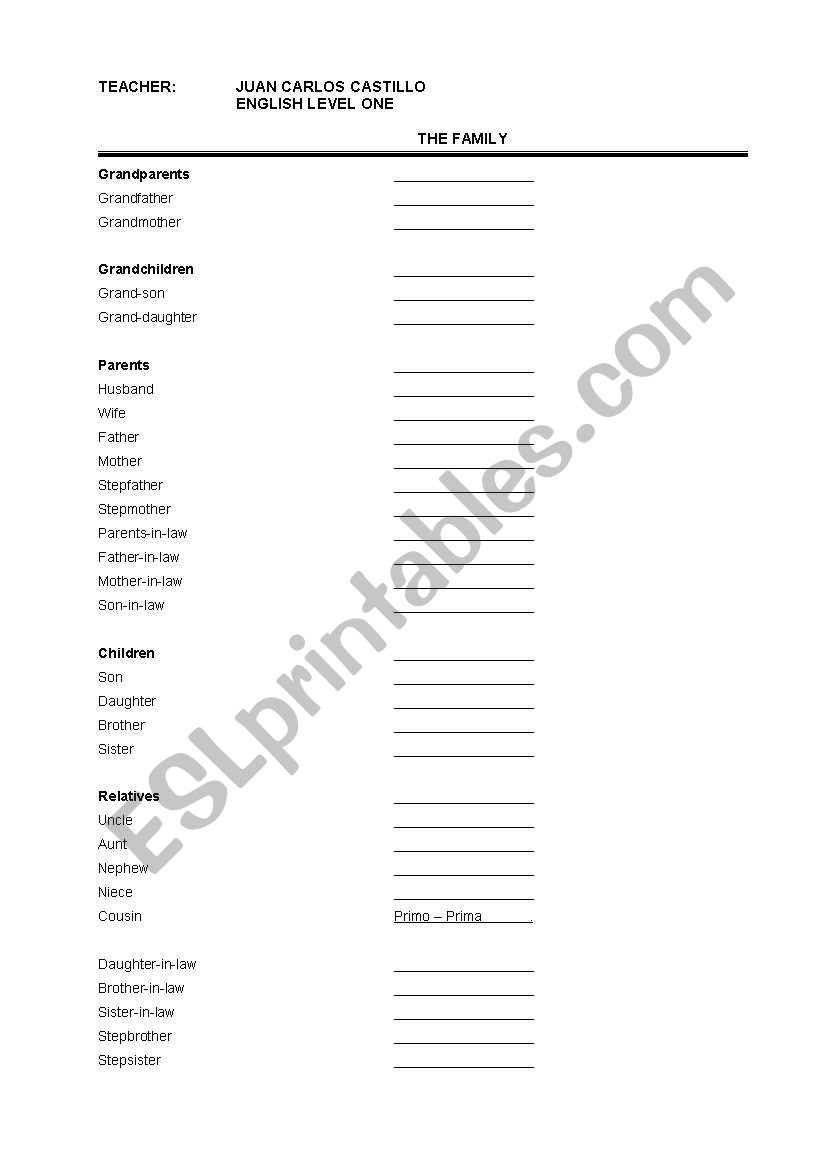 THE FAMILY: VOCABULARY worksheet