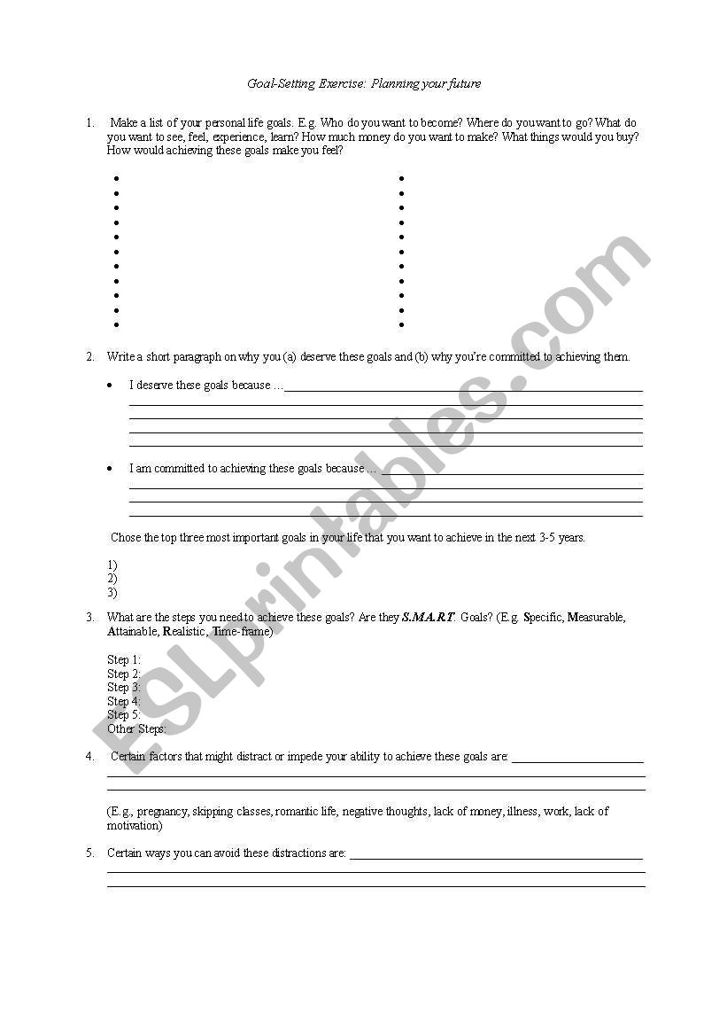 Goal-setting Worksheet worksheet