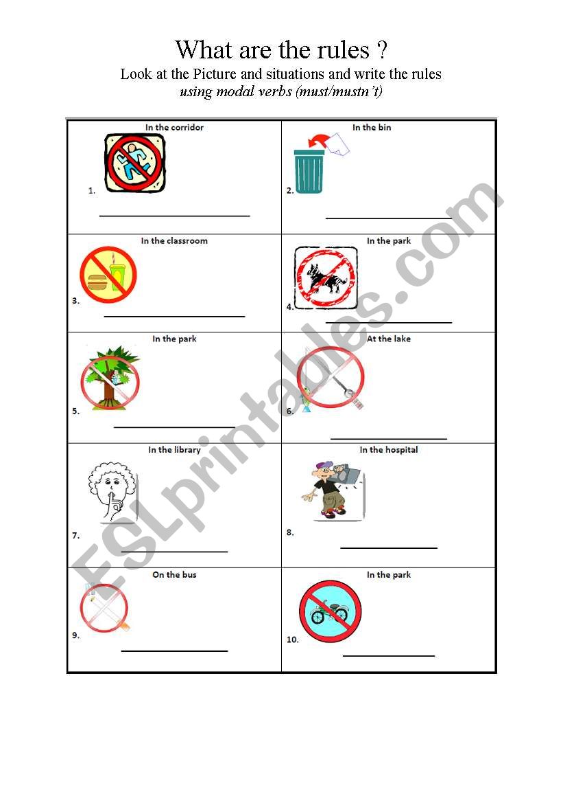 modal verbs - MUST/MUSTNT worksheet