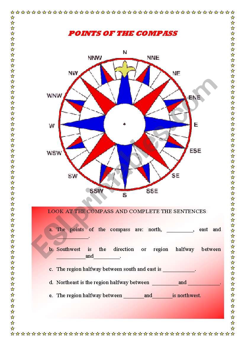 Points Of The Compass ESL Worksheet By Celialuiz