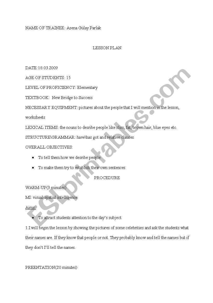 describing people worksheet