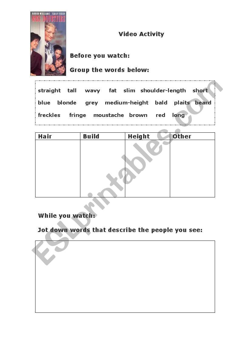 Descriptions worksheet