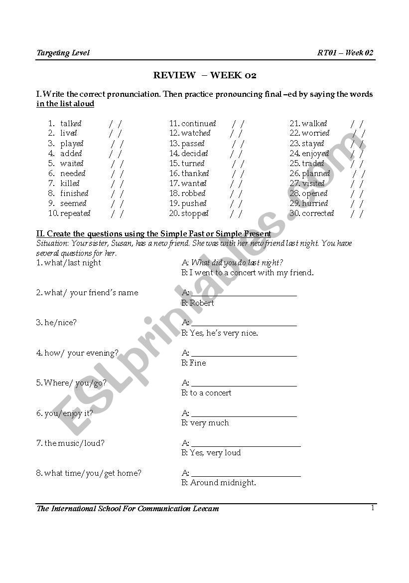 REview worksheet