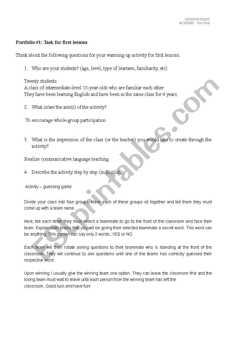 listening activity worksheet