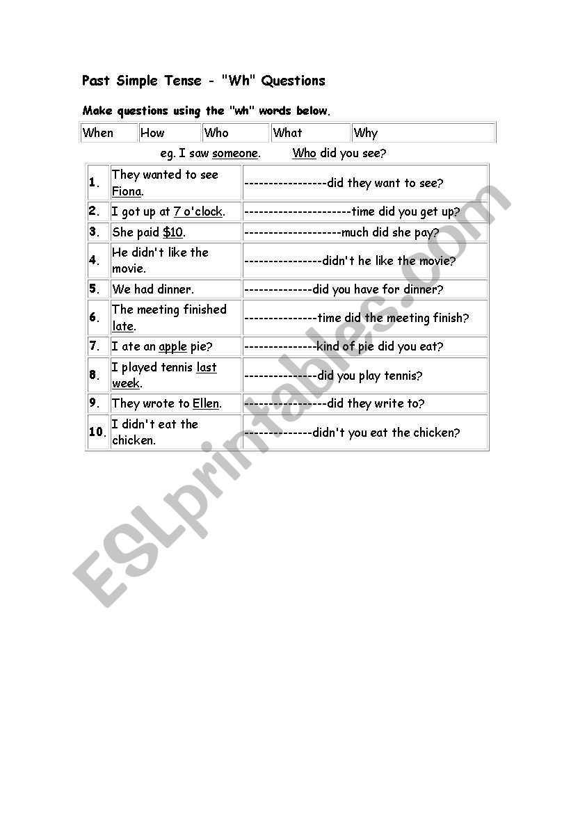 Past tense part 2 worksheet