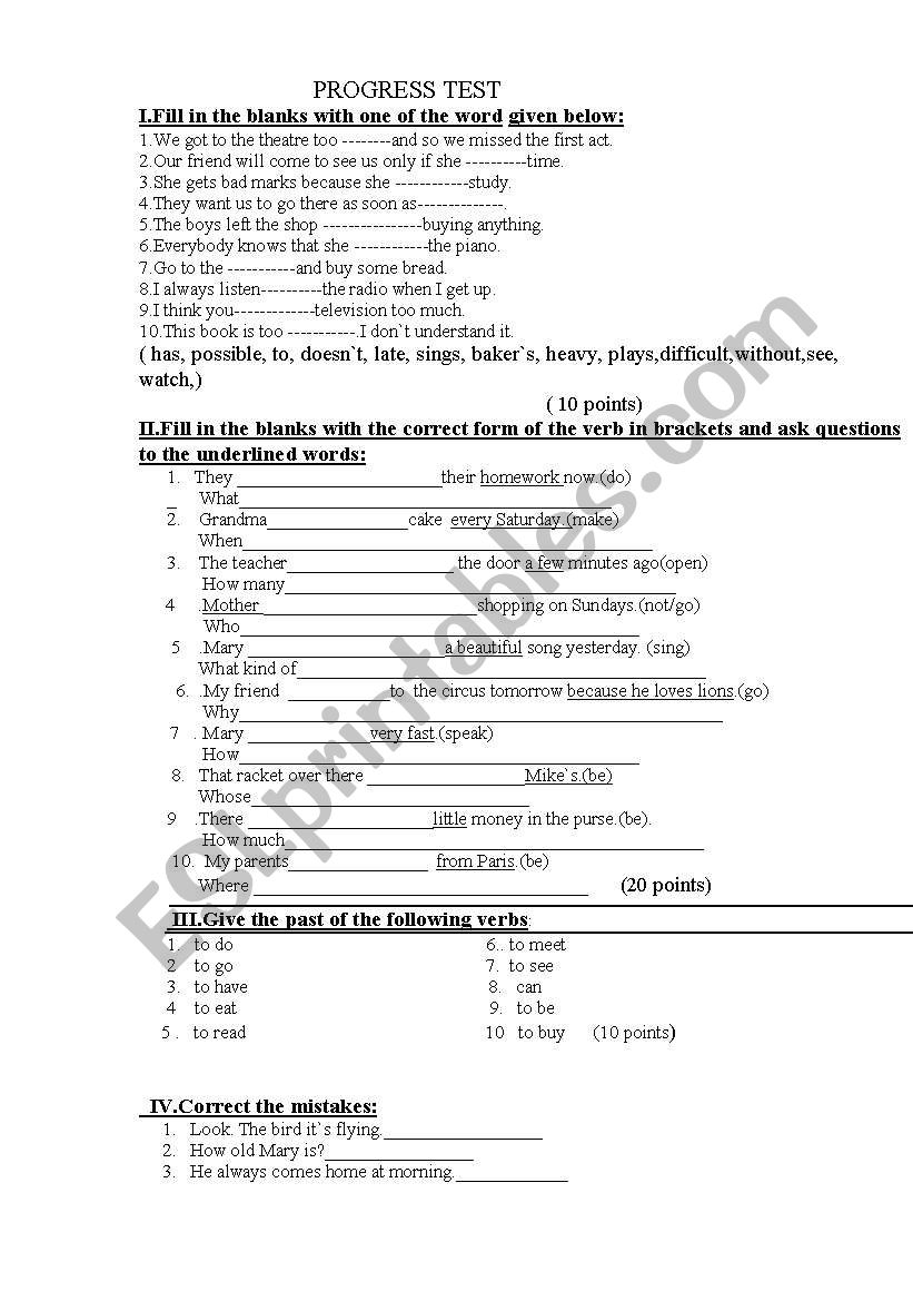 Review Test worksheet