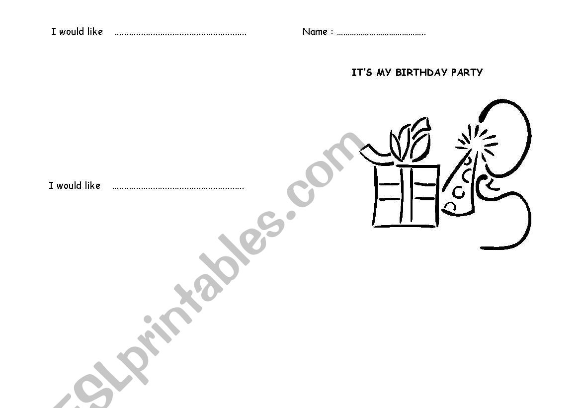 birthday party worksheet