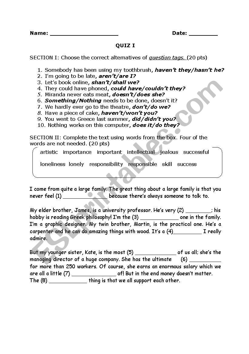 QUIZ worksheet