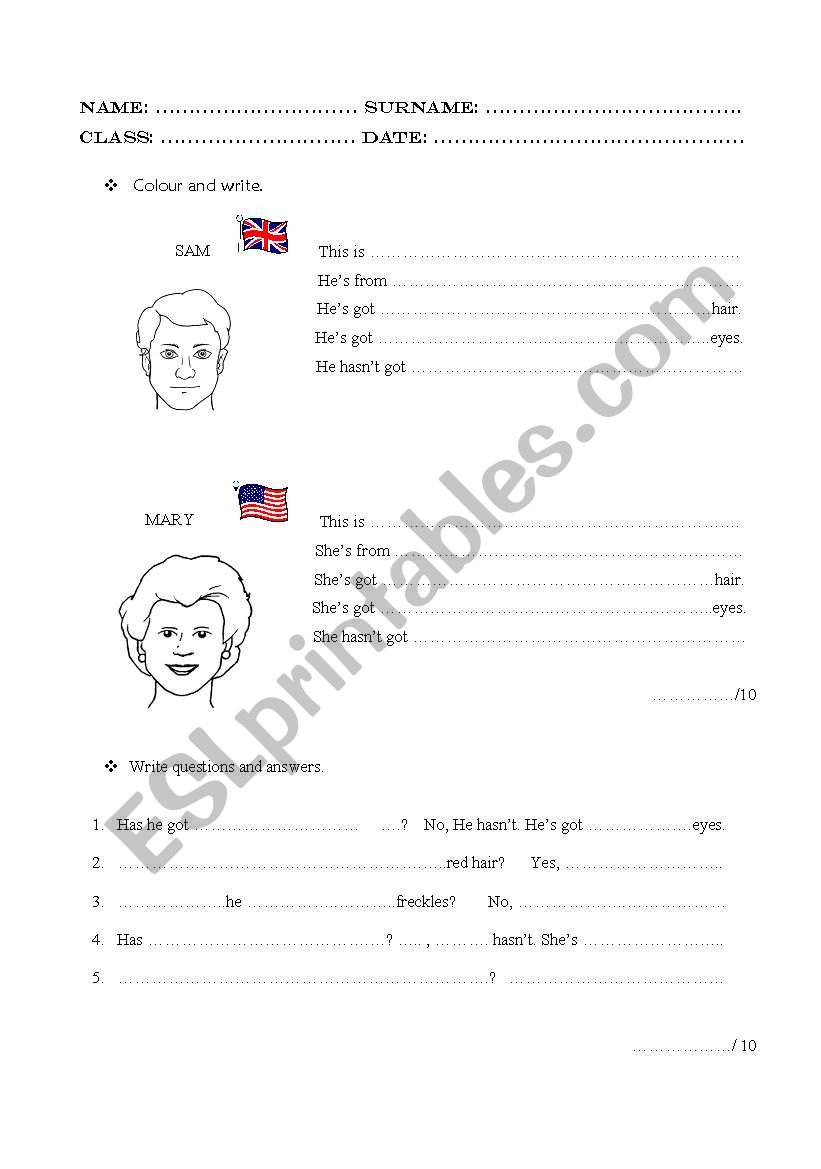 Describing people worksheet